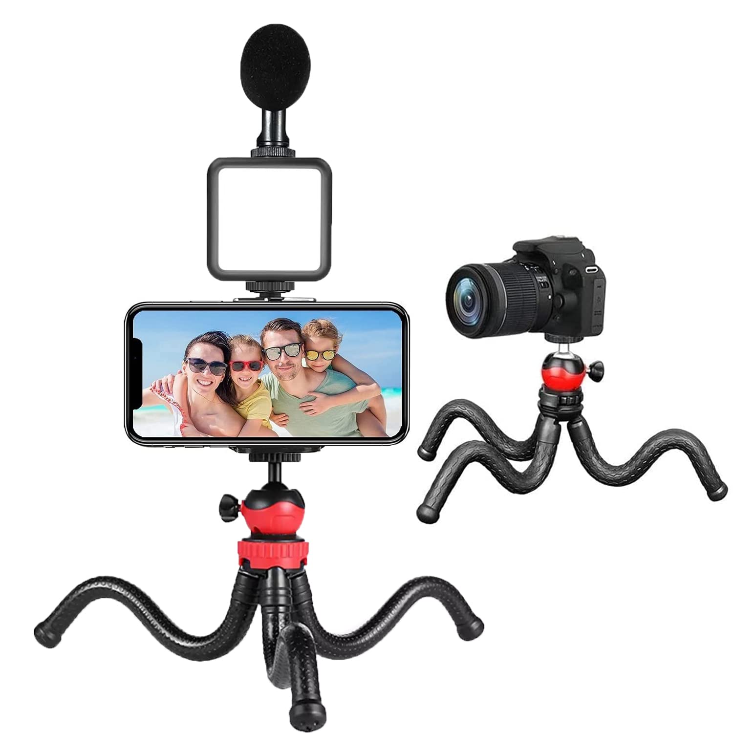 Kit Streaming tripode + microfono + luz led + soporte p/camara/smartphone